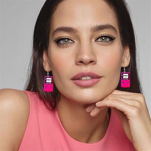 70s 80s Hot Pink Acrylic Mobile Phone Radio Games Console Skating Shoes Dangle Drop Earrings for Women Teen Girls Retro Cartoon Funny Colorful Neon Resin Machine Toy Earrings for 1980s Party Halloween Jewelry Gifts in Saudi Arabia