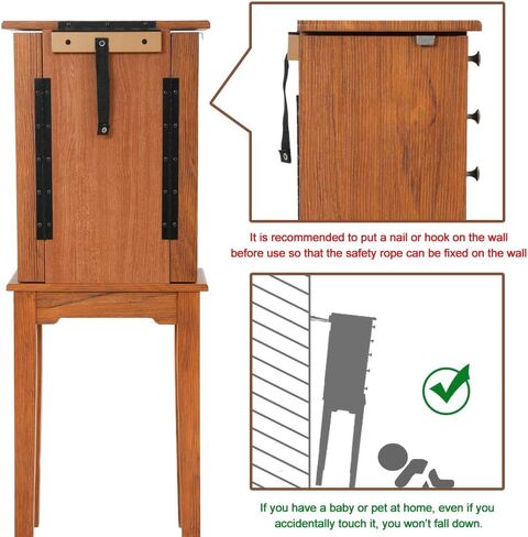 خزانة المجوهرات الدائمة ذات 5 أدراج وبابين جانبيين و8 خطافات للقلادة وخزانة تخزين خشبية مع منظم تخزين علوي ومرآة قلابة (بني) in Kuwait