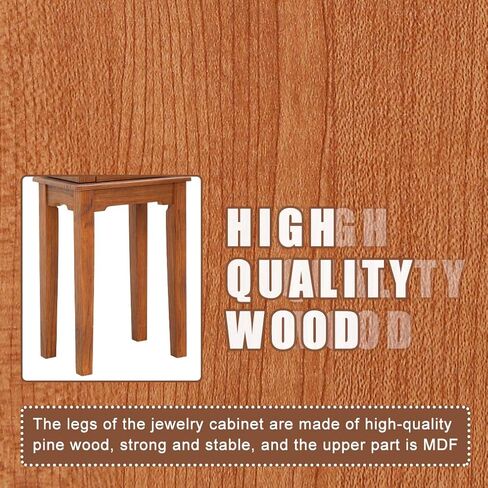 خزانة المجوهرات الدائمة ذات 5 أدراج وبابين جانبيين و8 خطافات للقلادة وخزانة تخزين خشبية مع منظم تخزين علوي ومرآة قلابة (بني) in Kuwait