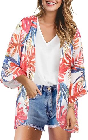 Womens Kimono Cover Ups for Beach Floral Short Sleeve Loose Summer Cardigan in Saudi Arabia