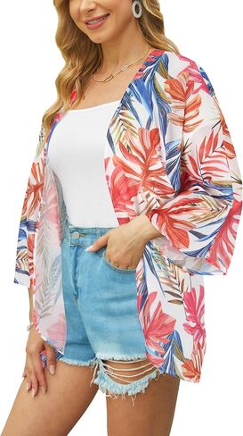 Womens Kimono Cover Ups for Beach Floral Short Sleeve Loose Summer Cardigan in Saudi Arabia