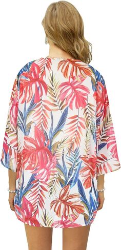 Womens Kimono Cover Ups for Beach Floral Short Sleeve Loose Summer Cardigan in Saudi Arabia