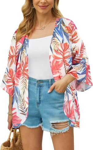 Womens Kimono Cover Ups for Beach Floral Short Sleeve Loose Summer Cardigan in Saudi Arabia