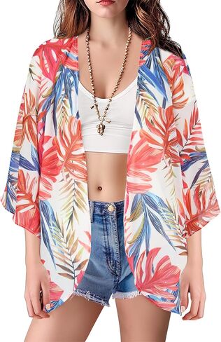 Womens Kimono Cover Ups for Beach Floral Short Sleeve Loose Summer Cardigan in Saudi Arabia