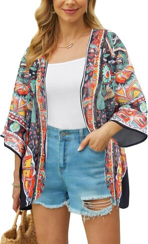 Womens Kimono Cover Ups for Beach Floral Short Sleeve Loose Summer Cardigan in Saudi Arabia