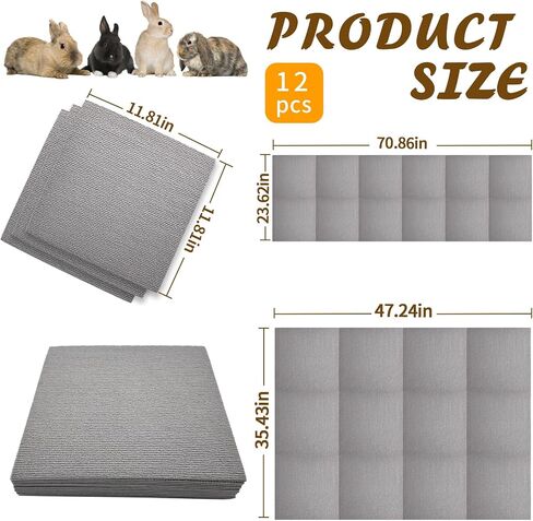 12 Pcs Reusable Guinea Pig Cage Liners Washable Guinea Pigs Playpen Mats 12'' x 12'' Bunny Training Pads Soft Small Animals Bedding Pads for Ferret Hamster Rabbit Rat Darkgray in Saudi Arabia