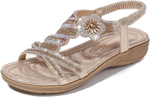 rhinestone sandals for women flat,Sparkling Boho Ladies' Flat Sandals for Summer. in Saudi Arabia