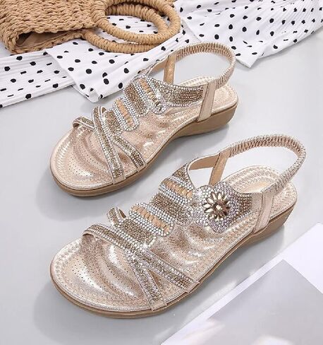 rhinestone sandals for women flat,Sparkling Boho Ladies' Flat Sandals for Summer. in Saudi Arabia