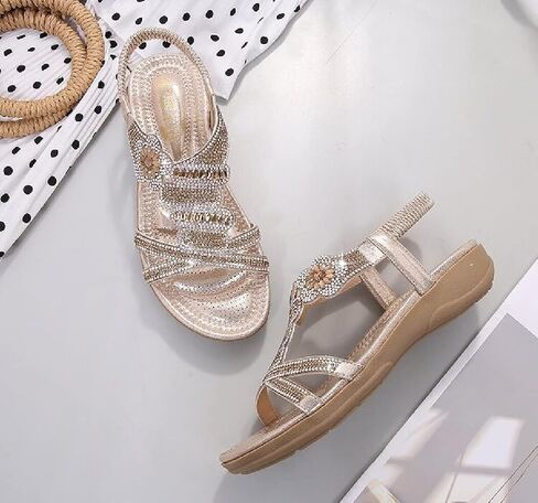 rhinestone sandals for women flat,Sparkling Boho Ladies' Flat Sandals for Summer. in Saudi Arabia