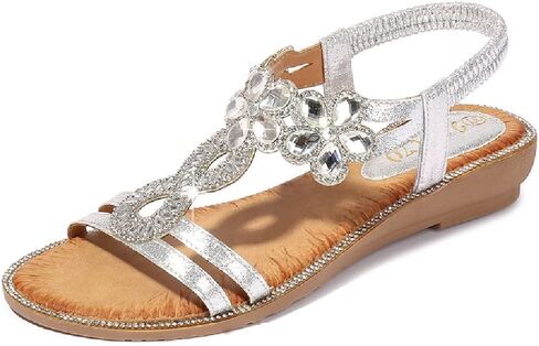 rhinestone sandals for women flat,Sparkling Boho Ladies' Flat Sandals for Summer. in Saudi Arabia