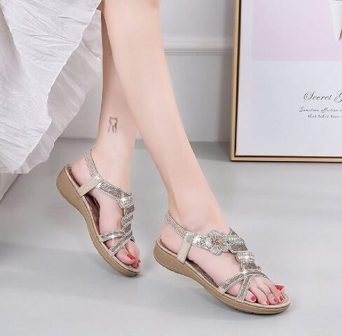 rhinestone sandals for women flat,Sparkling Boho Ladies' Flat Sandals for Summer. in Saudi Arabia