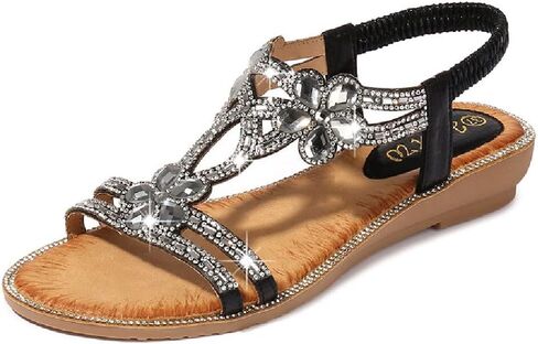 rhinestone sandals for women flat,Sparkling Boho Ladies' Flat Sandals for Summer. in Saudi Arabia