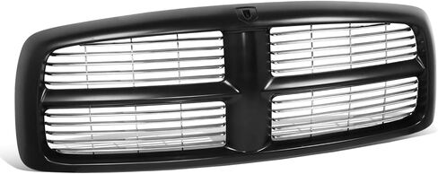 DNA MOTORING OE Style Horizontal Slats Grille Grill، CH1200259، متوافق مع 02-05 دودج رام 1500/2500 / 3500 بيك اب، كروم/أسود، OEM-GR-CH1200259 in Saudi Arabia