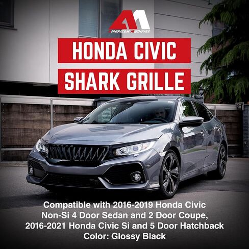 شبكة رياضية أمريكية معدلة مع شبكة فولاذية متوافقة مع سيارات هوندا سيفيك سيدان 2016 إلى 2021، هاتشباك، موديلات FK8، أسود لامع in Kuwait