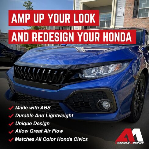 شبكة رياضية أمريكية معدلة مع شبكة فولاذية متوافقة مع سيارات هوندا سيفيك سيدان 2016 إلى 2021، هاتشباك، موديلات FK8، أسود لامع in Kuwait