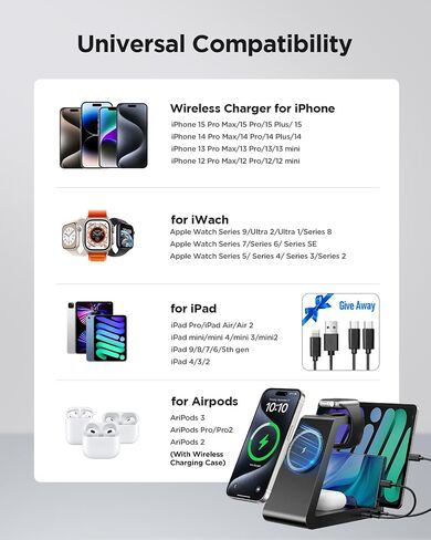 Charging Station for iPhone,5 in 1 Wireless Charger Stand Dock for Apple: Mag-Safe Charging Station for Multiple Devices Apple iPhone 15 14 13 12 Pro Max Plus Apple Watch iWatch Magnetic in Saudi Arabia