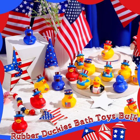 Sratte 36 Pcs 4th of July Rubber Ducks, Mini Independence Day Rubber Ducks Bulk Patriotic Bath Duckies Toys for Shower Bath Party Gifts Class Rewards Prizes Goodie Bags Stuffers in Saudi Arabia