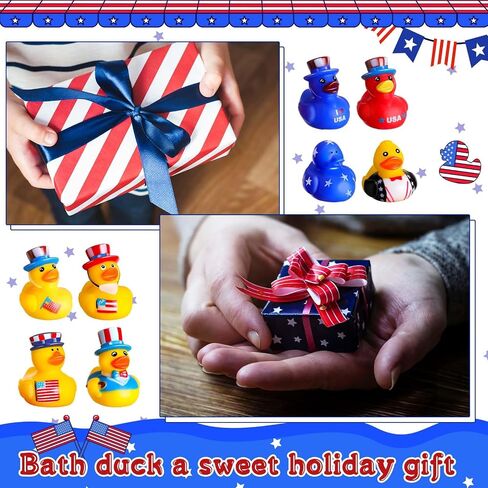 Sratte 36 Pcs 4th of July Rubber Ducks, Mini Independence Day Rubber Ducks Bulk Patriotic Bath Duckies Toys for Shower Bath Party Gifts Class Rewards Prizes Goodie Bags Stuffers in Saudi Arabia
