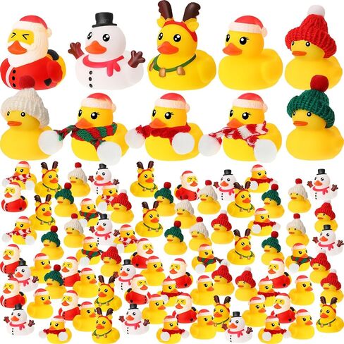 Jerify 300 Pack Christmas Rubber Duck Bath Floaters Bulk Hat Scarf Elk Snowman Santa Claus Multi Style Rubber Duck Xmas Winter Gift Bag Filler (Cute) in Saudi Arabia