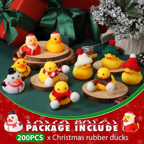 Jerify 300 Pack Christmas Rubber Duck Bath Floaters Bulk Hat Scarf Elk Snowman Santa Claus Multi Style Rubber Duck Xmas Winter Gift Bag Filler (Cute) in Saudi Arabia