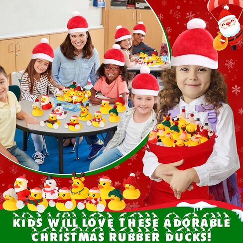 Jerify 300 Pack Christmas Rubber Duck Bath Floaters Bulk Hat Scarf Elk Snowman Santa Claus Multi Style Rubber Duck Xmas Winter Gift Bag Filler (Cute) in Saudi Arabia