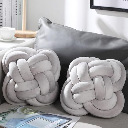 Unittype 2 Pcs 12 Inch Flower Knot Pillow Ball Creative Knotted Throw Pillows Decorative Sofa Lumbar Pillow Floor Pillow Cushion for Home Sofa Car Office Decor Household Christmas Decoration (Gray) in Saudi Arabia