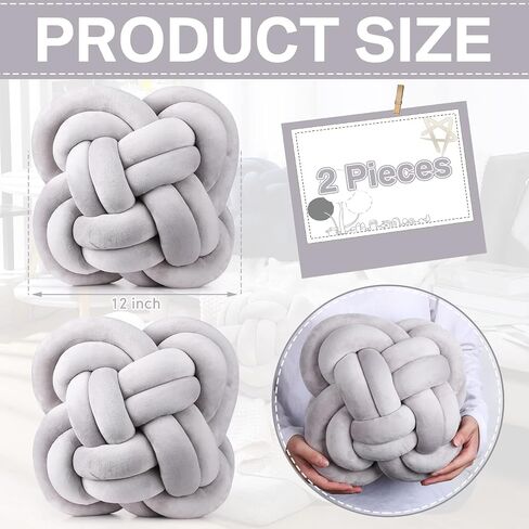 Unittype 2 Pcs 12 Inch Flower Knot Pillow Ball Creative Knotted Throw Pillows Decorative Sofa Lumbar Pillow Floor Pillow Cushion for Home Sofa Car Office Decor Household Christmas Decoration (Gray) in Saudi Arabia