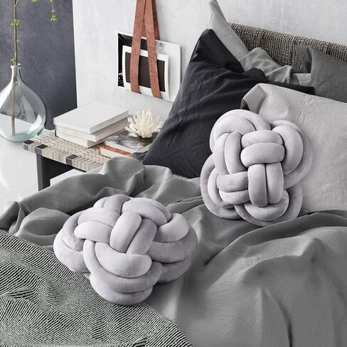 Unittype 2 Pcs 12 Inch Flower Knot Pillow Ball Creative Knotted Throw Pillows Decorative Sofa Lumbar Pillow Floor Pillow Cushion for Home Sofa Car Office Decor Household Christmas Decoration (Gray) in Saudi Arabia