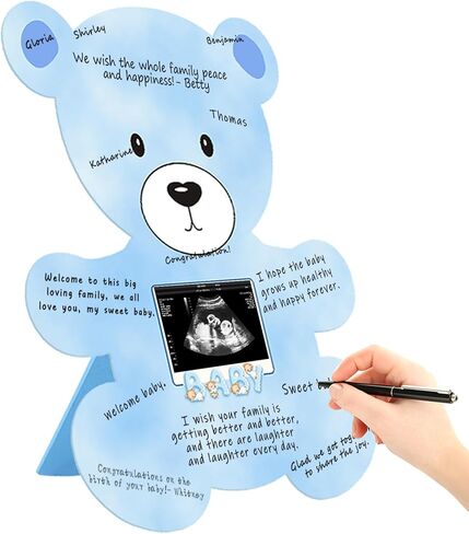 Baby Shower Decorations, Bear Baby Shower Guest Book Alternatives with Photo Frame, Baby Shower Card Signature Board (with Stand), Baby Shower Party Centerpiece, for Boy Girl in Kuwait
