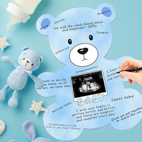 Baby Shower Decorations, Bear Baby Shower Guest Book Alternatives with Photo Frame, Baby Shower Card Signature Board (with Stand), Baby Shower Party Centerpiece, for Boy Girl in Kuwait