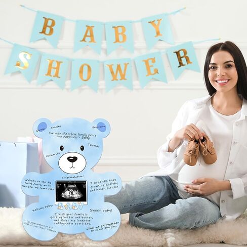 Baby Shower Decorations, Bear Baby Shower Guest Book Alternatives with Photo Frame, Baby Shower Card Signature Board (with Stand), Baby Shower Party Centerpiece, for Boy Girl in Kuwait