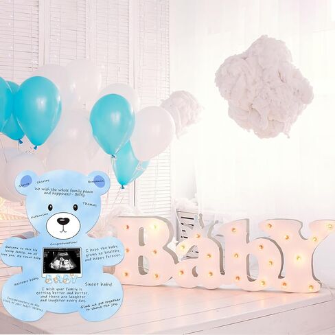 Baby Shower Decorations, Bear Baby Shower Guest Book Alternatives with Photo Frame, Baby Shower Card Signature Board (with Stand), Baby Shower Party Centerpiece, for Boy Girl in Kuwait