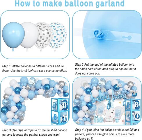 Amandir 134pcs Elephant Baby Shower Decorations for Boy Box, Foil Baby Boy White Blue Balloon Garland Elephant Stickers Baby Boxes with Letters (A-Z) for Boy 1st Birthday Gender Reveal Party Supplies in Saudi Arabia