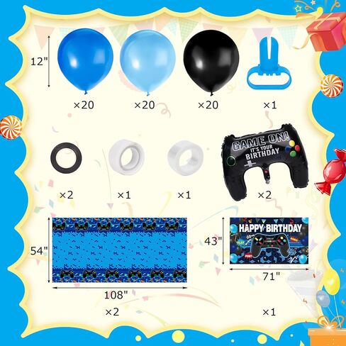 LovesTown 70PCS Video Game Balloon Garland Kit, Video Game Backdrop Table Covers Blue Birthday Balloon Arch Party Decorations for Party Birthday Supplies in Saudi Arabia