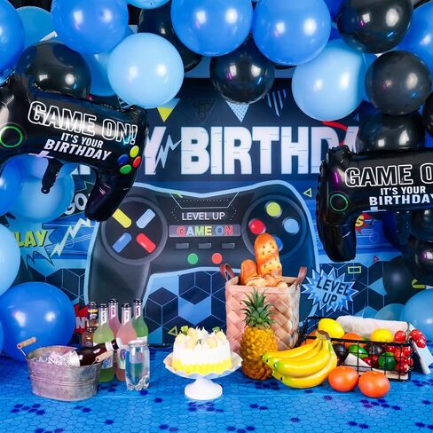 LovesTown 70PCS Video Game Balloon Garland Kit, Video Game Backdrop Table Covers Blue Birthday Balloon Arch Party Decorations for Party Birthday Supplies in Saudi Arabia