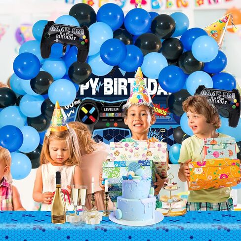 LovesTown 70PCS Video Game Balloon Garland Kit, Video Game Backdrop Table Covers Blue Birthday Balloon Arch Party Decorations for Party Birthday Supplies in Saudi Arabia