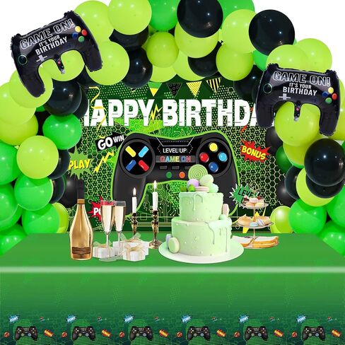 LovesTown 70PCS Video Game Balloon Garland Kit, Video Game Backdrop Table Covers Blue Birthday Balloon Arch Party Decorations for Party Birthday Supplies in Saudi Arabia