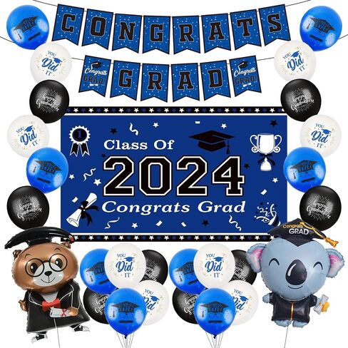 Graduation Decorations Class of 2024 Black and Gold Themed - 2024 Graduation Foil Balloons Congrats Grad Banner Graduation Backdrop Kindergarten Graduation Congrats Grad Party Decorations Supplies in Saudi Arabia