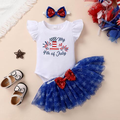 YOUNGER TREE Newborn Baby Girl 4th of July Outfits My 1st Forth of July Independent's Day Gifts Romper Tutu Skirts Set in Saudi Arabia