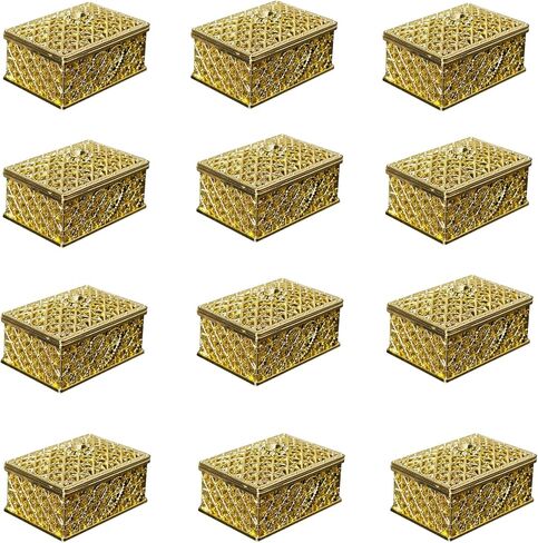 HAN SHENG 12 قطعة من صناديق الحلوى المستطيلة المجوفة لحفلات الزفاف وصناديق تخزين الحلوى وصناديق الهدايا وصناديق الديكور لحفلات الزفاف وأعياد الميلاد وحفلات أعياد الميلاد (ذهبي) in Kuwait