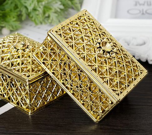 HAN SHENG 12 قطعة من صناديق الحلوى المستطيلة المجوفة لحفلات الزفاف وصناديق تخزين الحلوى وصناديق الهدايا وصناديق الديكور لحفلات الزفاف وأعياد الميلاد وحفلات أعياد الميلاد (ذهبي) in Kuwait