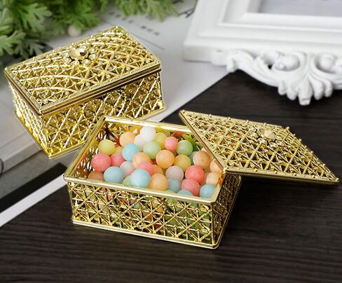 HAN SHENG 12 قطعة من صناديق الحلوى المستطيلة المجوفة لحفلات الزفاف وصناديق تخزين الحلوى وصناديق الهدايا وصناديق الديكور لحفلات الزفاف وأعياد الميلاد وحفلات أعياد الميلاد (ذهبي) in Kuwait