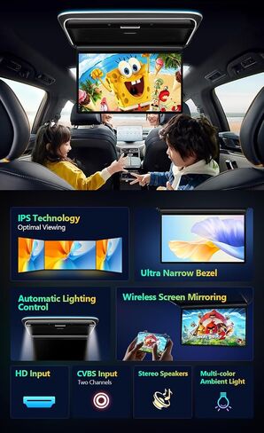 XTRONS Android Car Overhead Player 14 Inch Wide IPS Screen 1920x1080 Car Roof Mount Monitor with Built-in Stereo Speakers Flip Down Overhead Car Monitor Support WiFi, HDMI Input, USB, CVBS Input in Saudi Arabia
