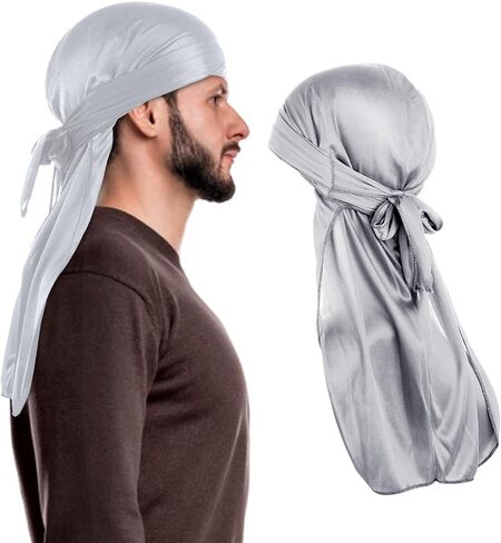 Silky Durag for Men Silk Bonnet 360 Waves Ultra-Soft Wave Cap Premium Satin Durags Extra Long Tails(Black) in Saudi Arabia