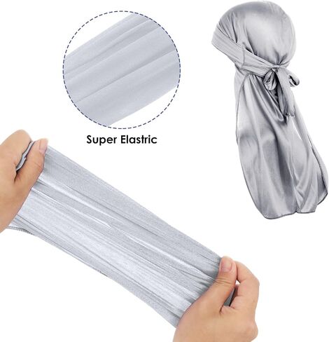 Silky Durag for Men Silk Bonnet 360 Waves Ultra-Soft Wave Cap Premium Satin Durags Extra Long Tails(Black) in Saudi Arabia