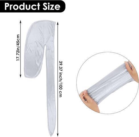 Silky Durag for Men Silk Bonnet 360 Waves Ultra-Soft Wave Cap Premium Satin Durags Extra Long Tails(Black) in Saudi Arabia
