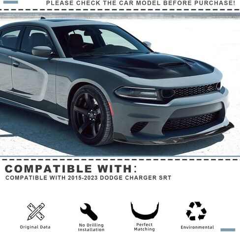 Front Bumper Lip Compatible with 2015-2023 Dodge Charger SRT Rock-R Style ABS Gloss Black Front Splitter Lower Protector Front Air Dam Chin Spoiler Splitter in Kuwait