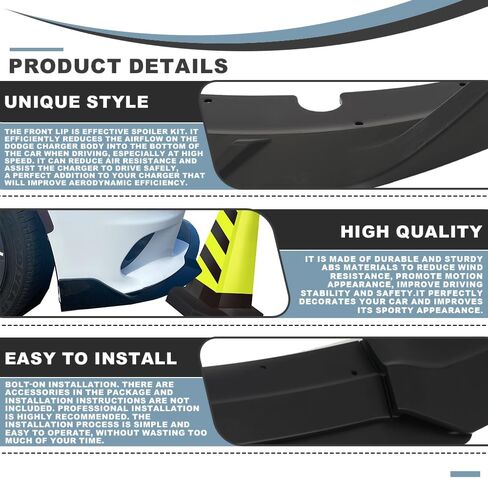 Front Bumper Lip Compatible with 2015-2023 Dodge Charger SRT Rock-R Style ABS Gloss Black Front Splitter Lower Protector Front Air Dam Chin Spoiler Splitter in Kuwait