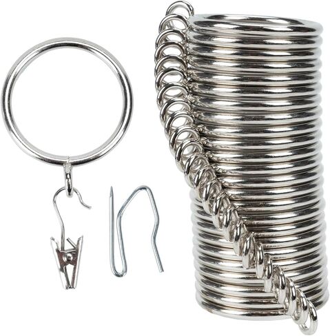 Curtain-Clip Rings with Hooks Drapery-Decorative - 1.5 Inch Inside Diameter Included Pin Hooks and Clips Designed to Effortlessly Hold Up 2 Standard Curtains 24Pcs Gold Exselens in Saudi Arabia