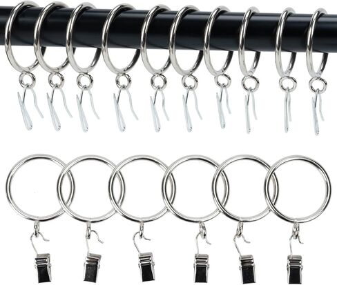 Curtain-Clip Rings with Hooks Drapery-Decorative - 1.5 Inch Inside Diameter Included Pin Hooks and Clips Designed to Effortlessly Hold Up 2 Standard Curtains 24Pcs Gold Exselens in Saudi Arabia